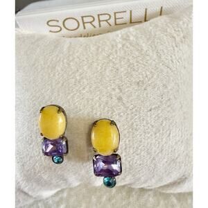 Sorrelli Small Cluster AB Crystal Cabachon Antiqued Brass Stud Earrings Signed